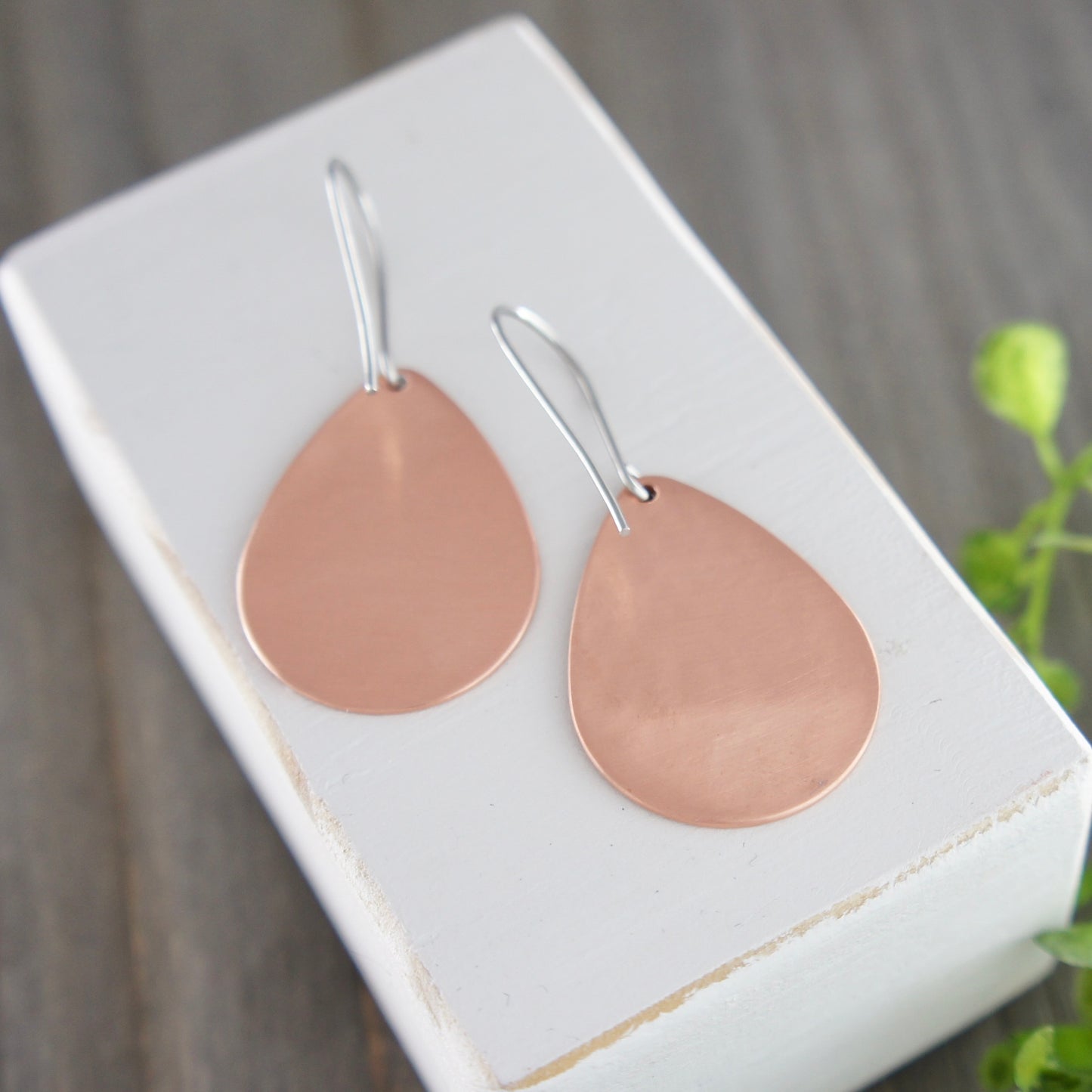 Copper Floral Pattern Teardrop Earrings