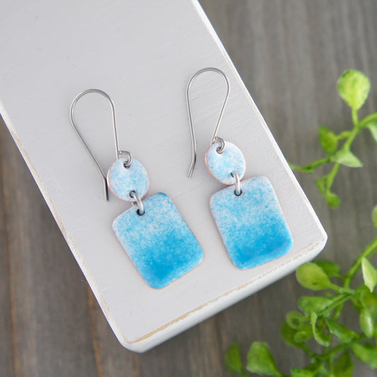 Turquoise and White Ombré Enamel Earrings