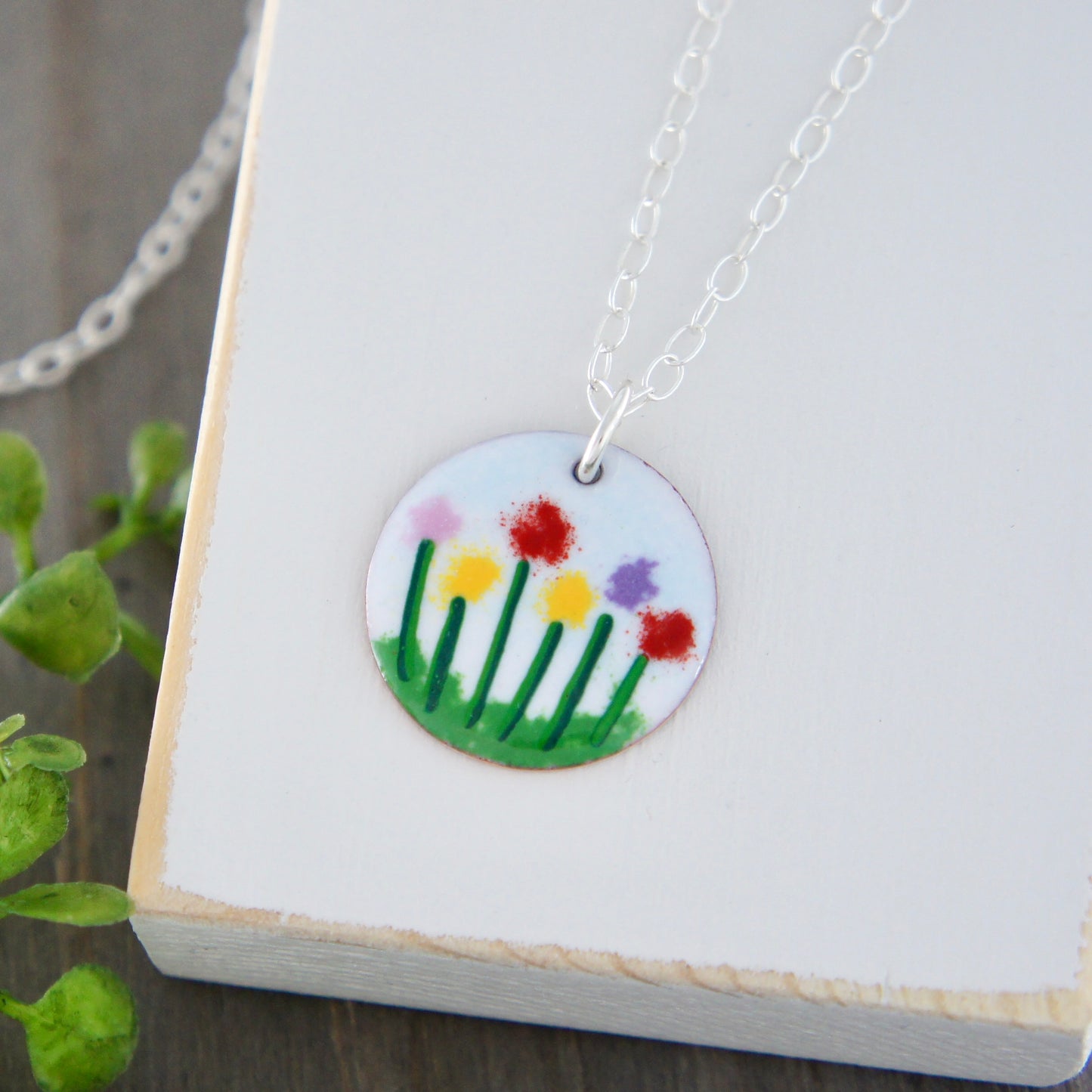 Enamel Row Of Flowers Necklace