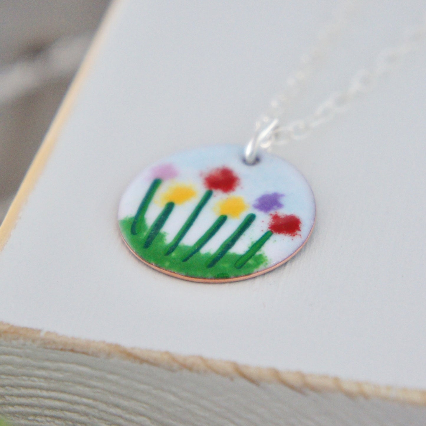 Enamel Row Of Flowers Necklace