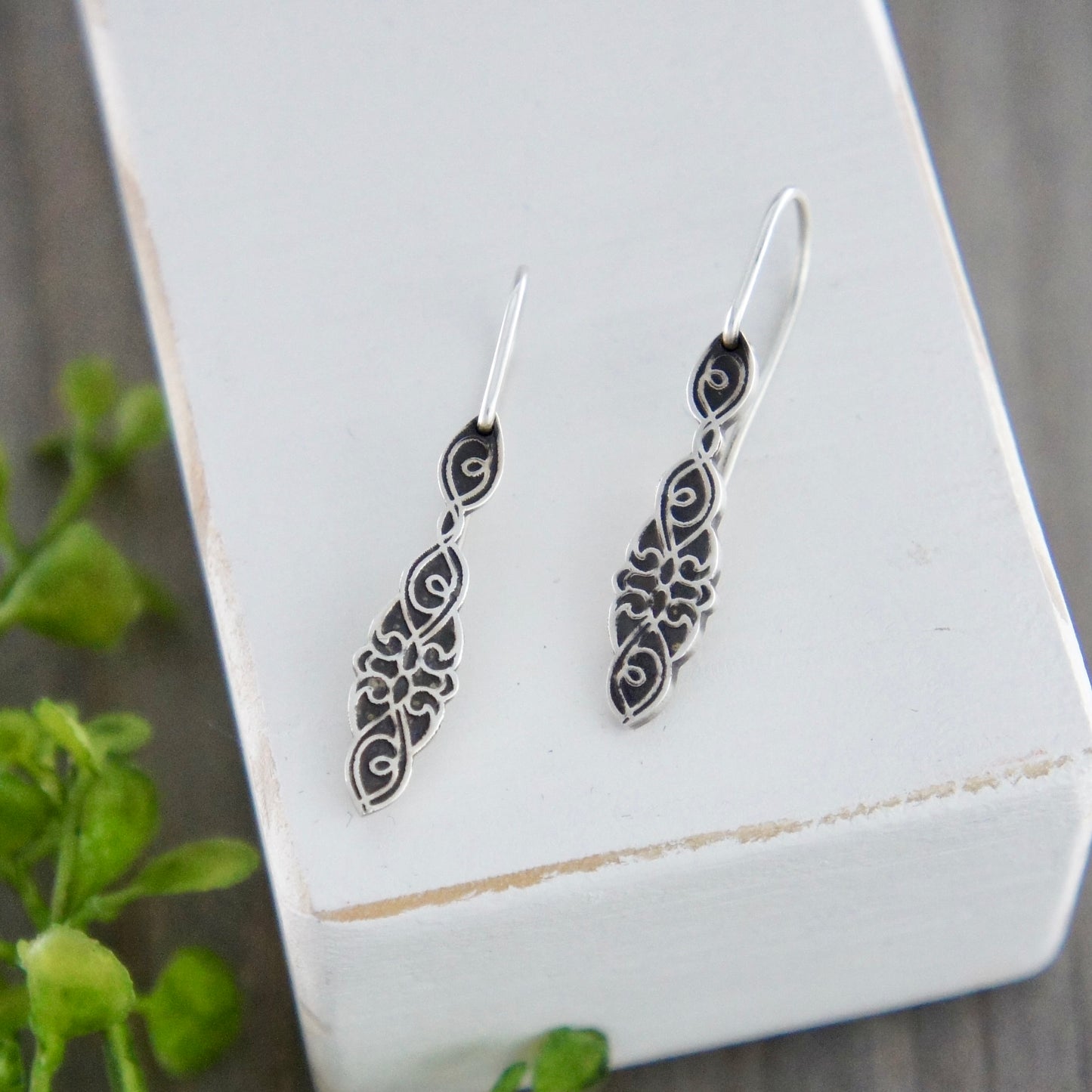 Narrow Filigree Sterling Silver Earrings