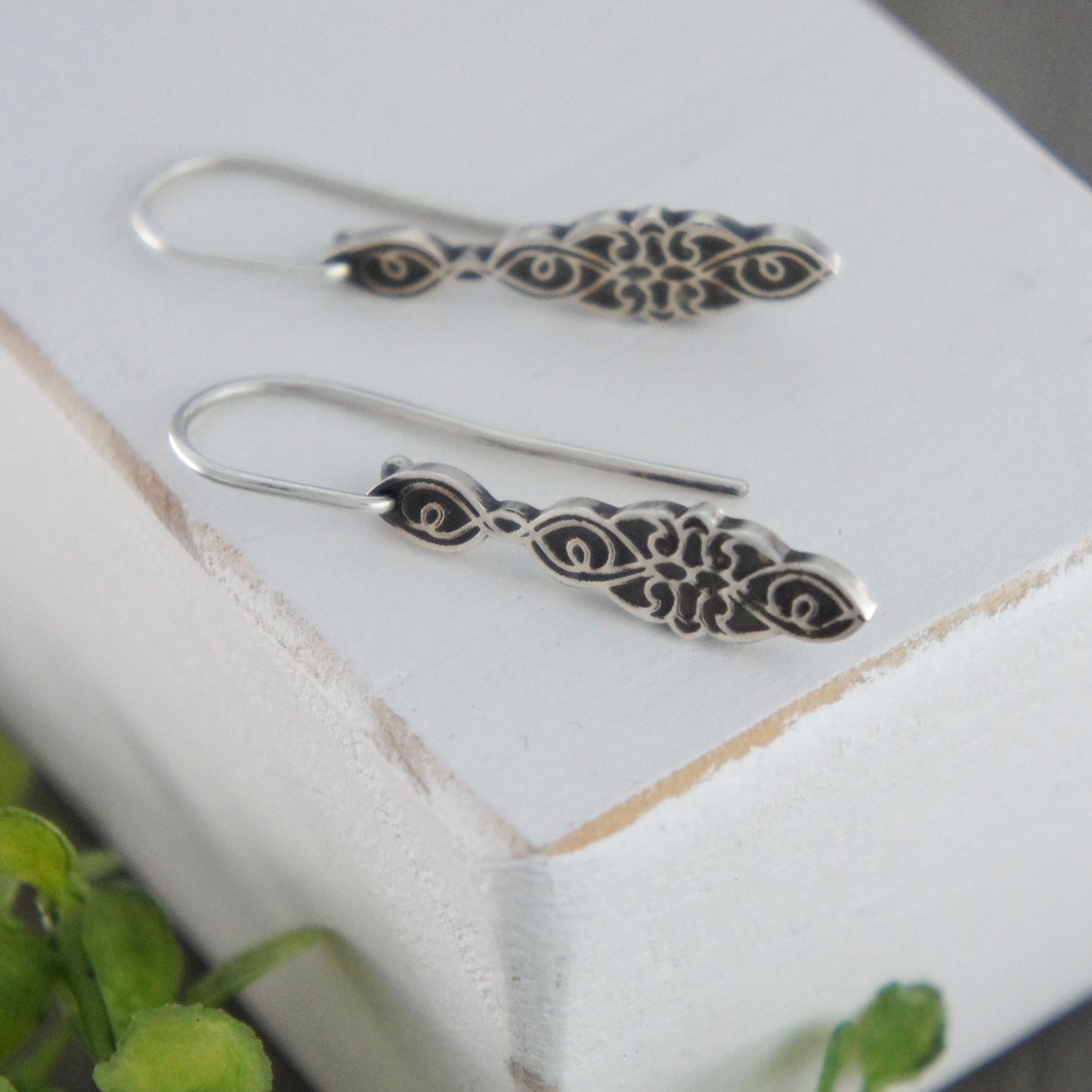 Narrow Filigree Sterling Silver Earrings