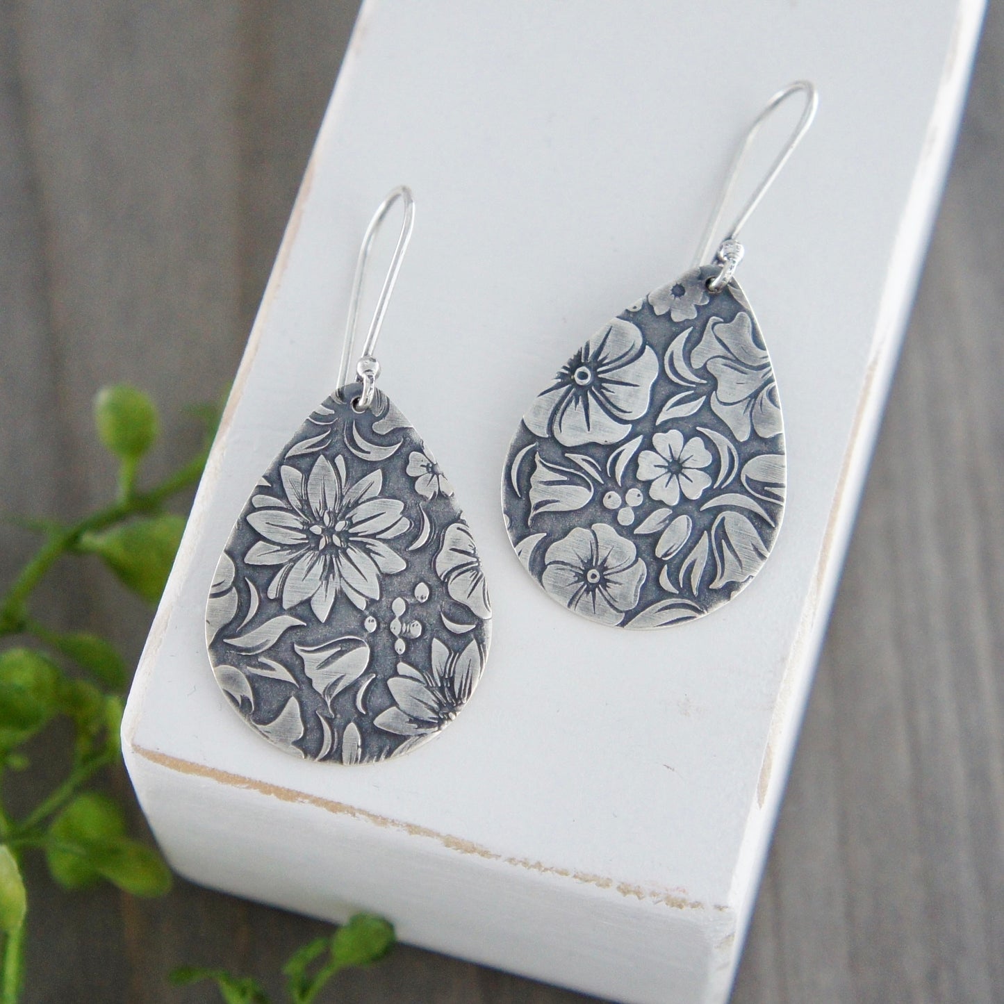 Sterling Silver Floral Teardrop Earrings