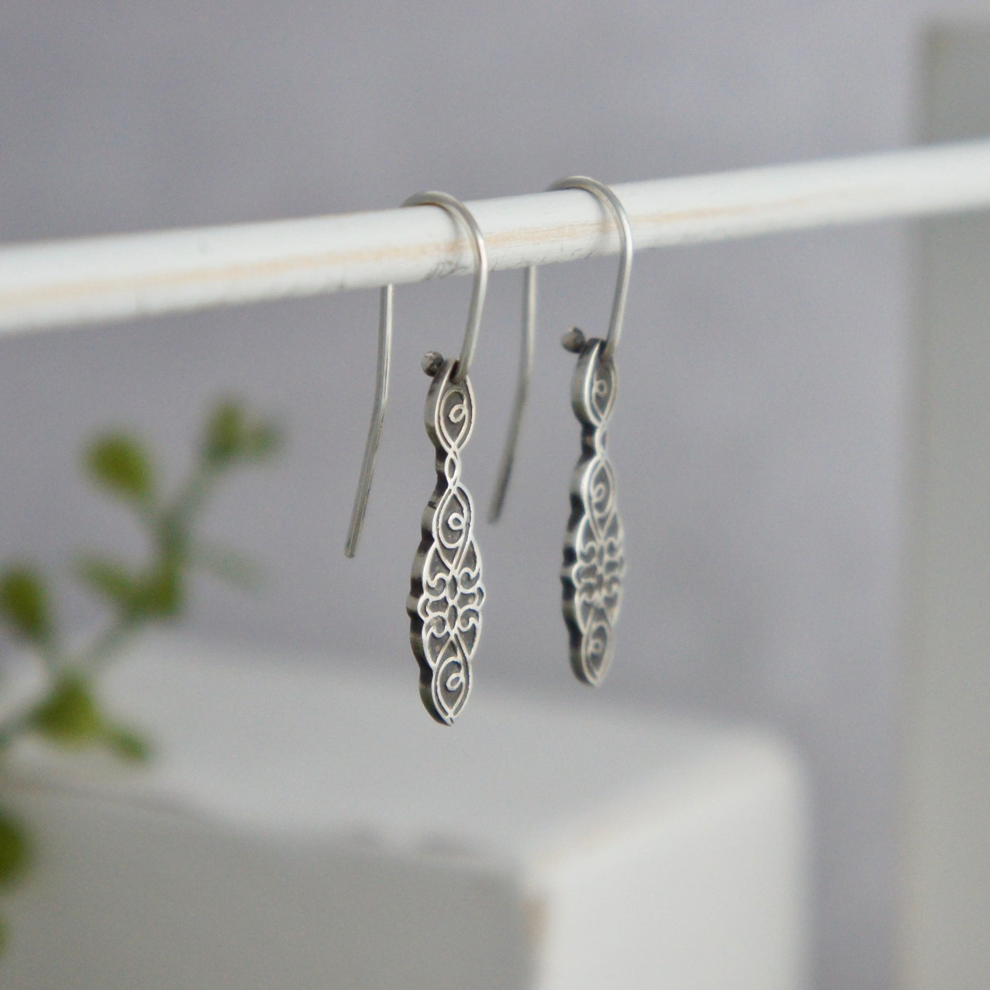 Narrow Filigree Sterling Silver Earrings