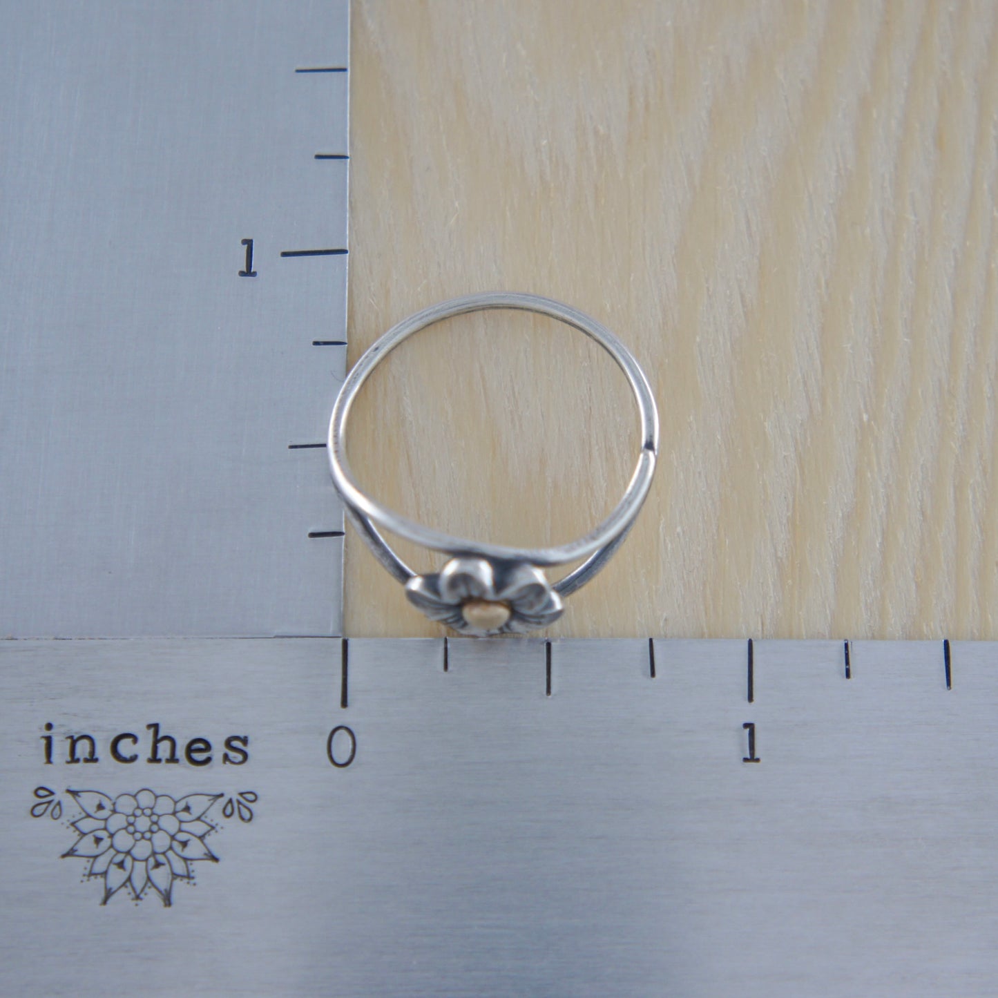 Sterling Silver Flower Ring With Yellow Gold Center