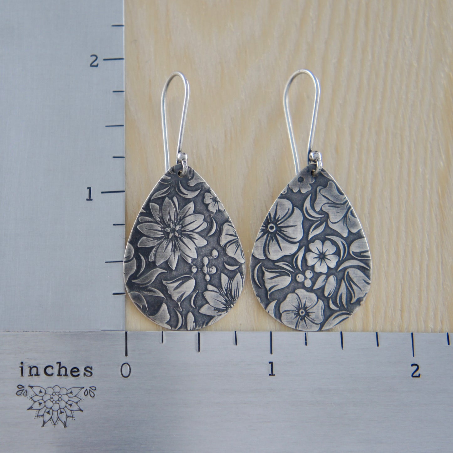 Sterling Silver Floral Teardrop Earrings