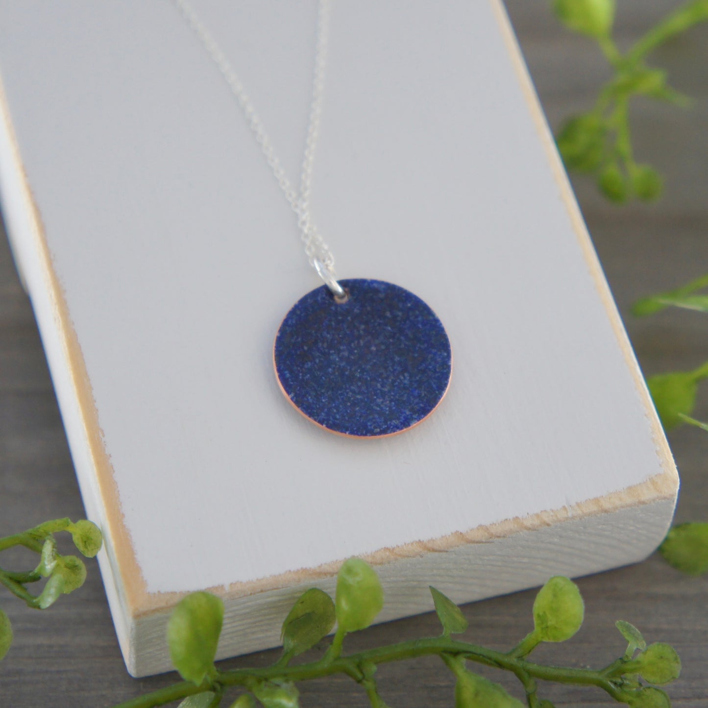 Enamel Disc Necklace With Drawn Flower