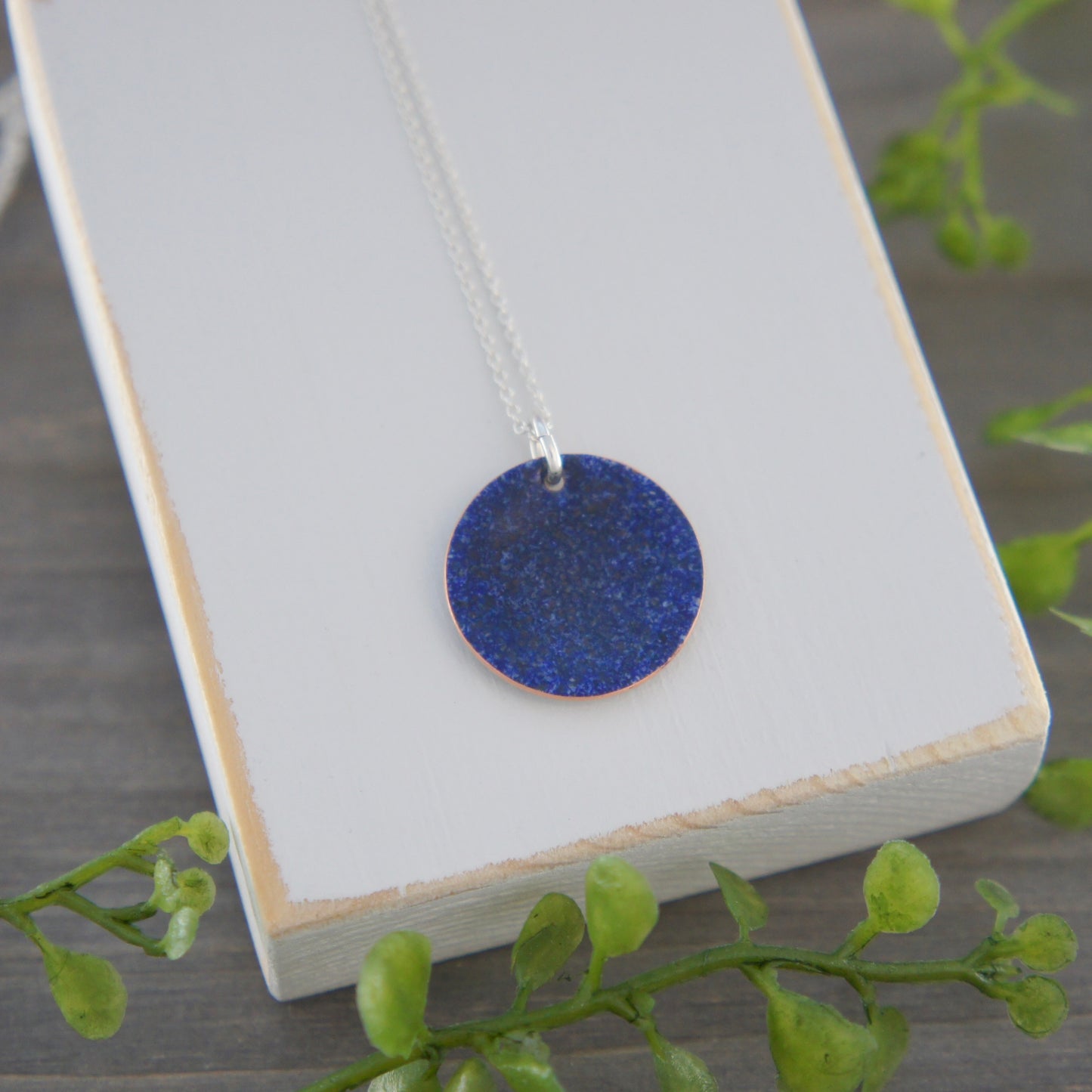 Enamel Disc Necklace With Drawn Flower