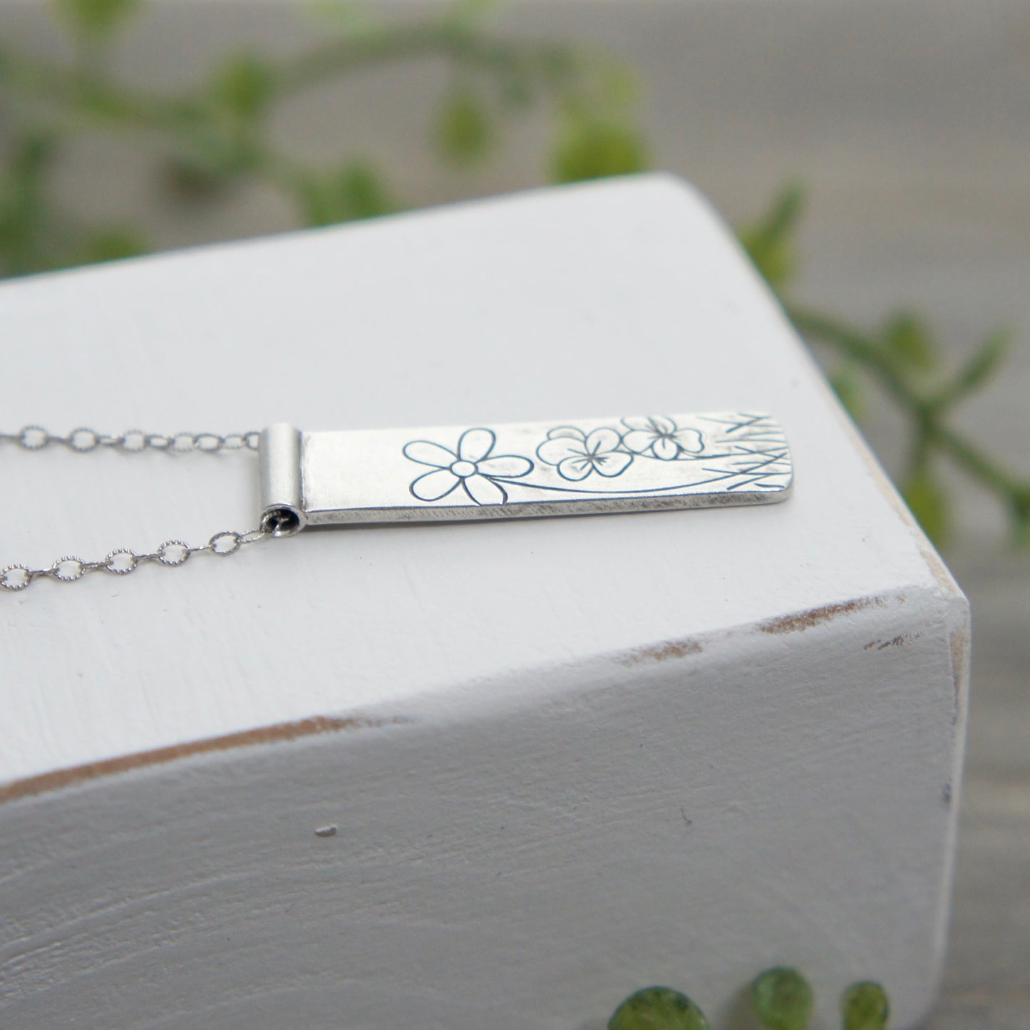 Long Sterling Silver Flower Necklace