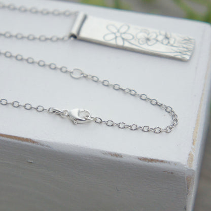 Long Sterling Silver Flower Necklace