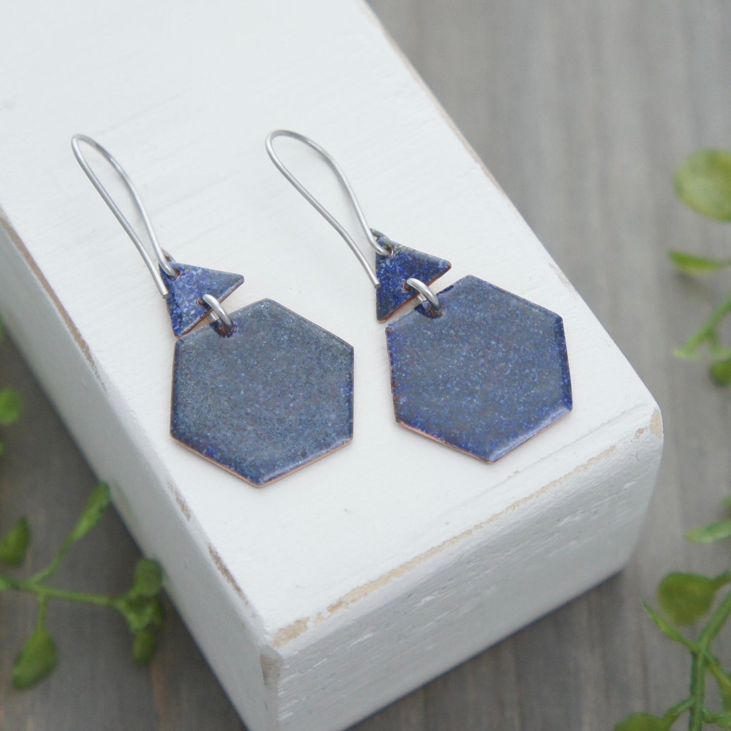 Red and Yellow Hexagon and Triangle Enamel Earrings