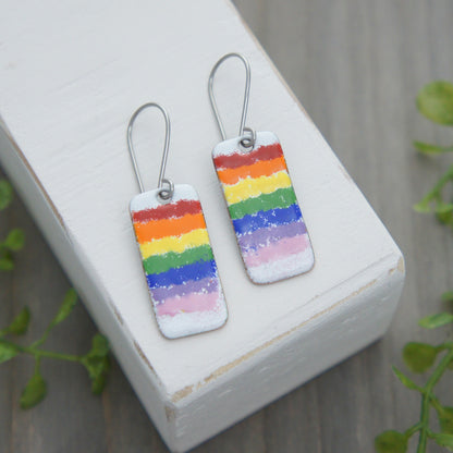 Rectangular Rainbow Enamel Earrings