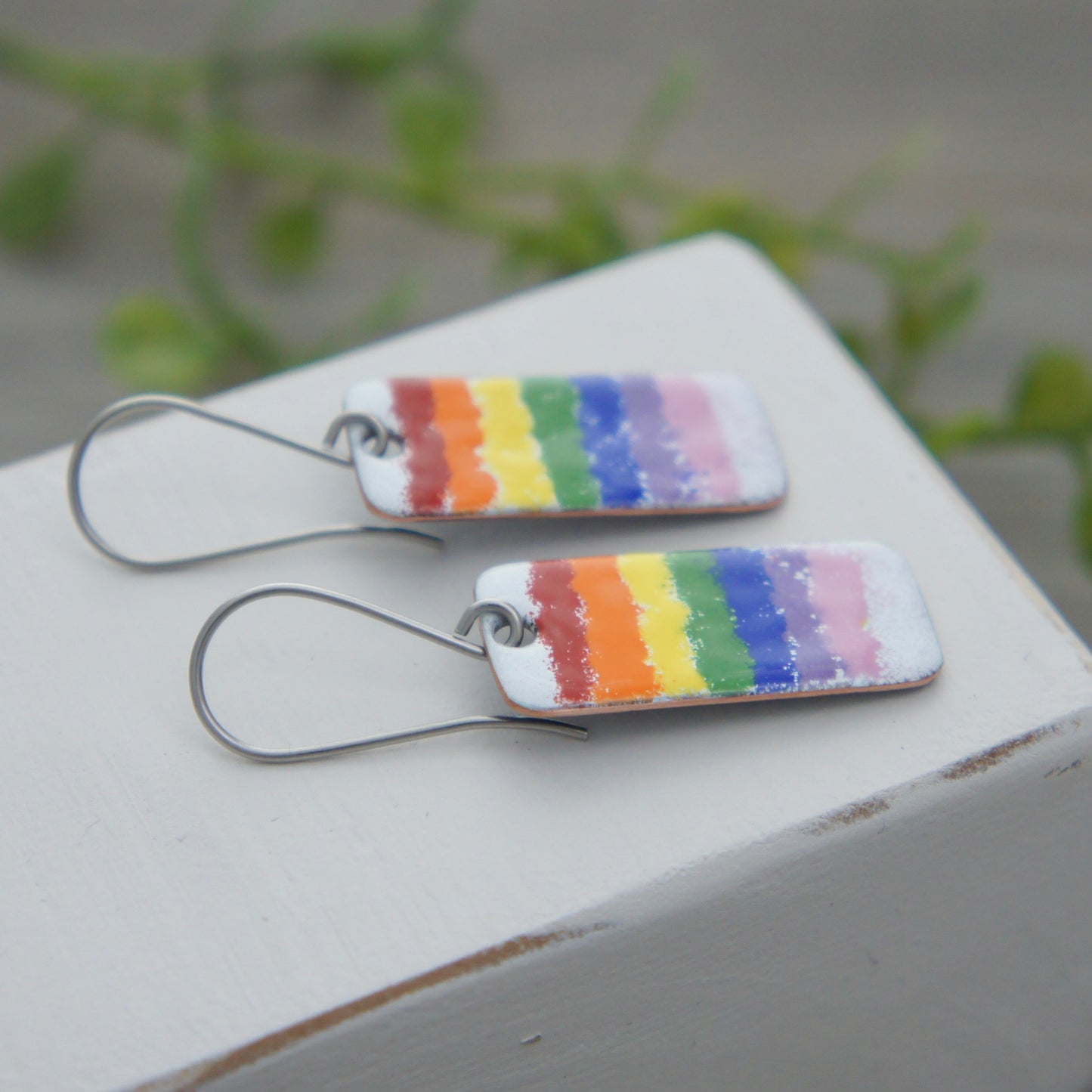 Rectangular Rainbow Enamel Earrings