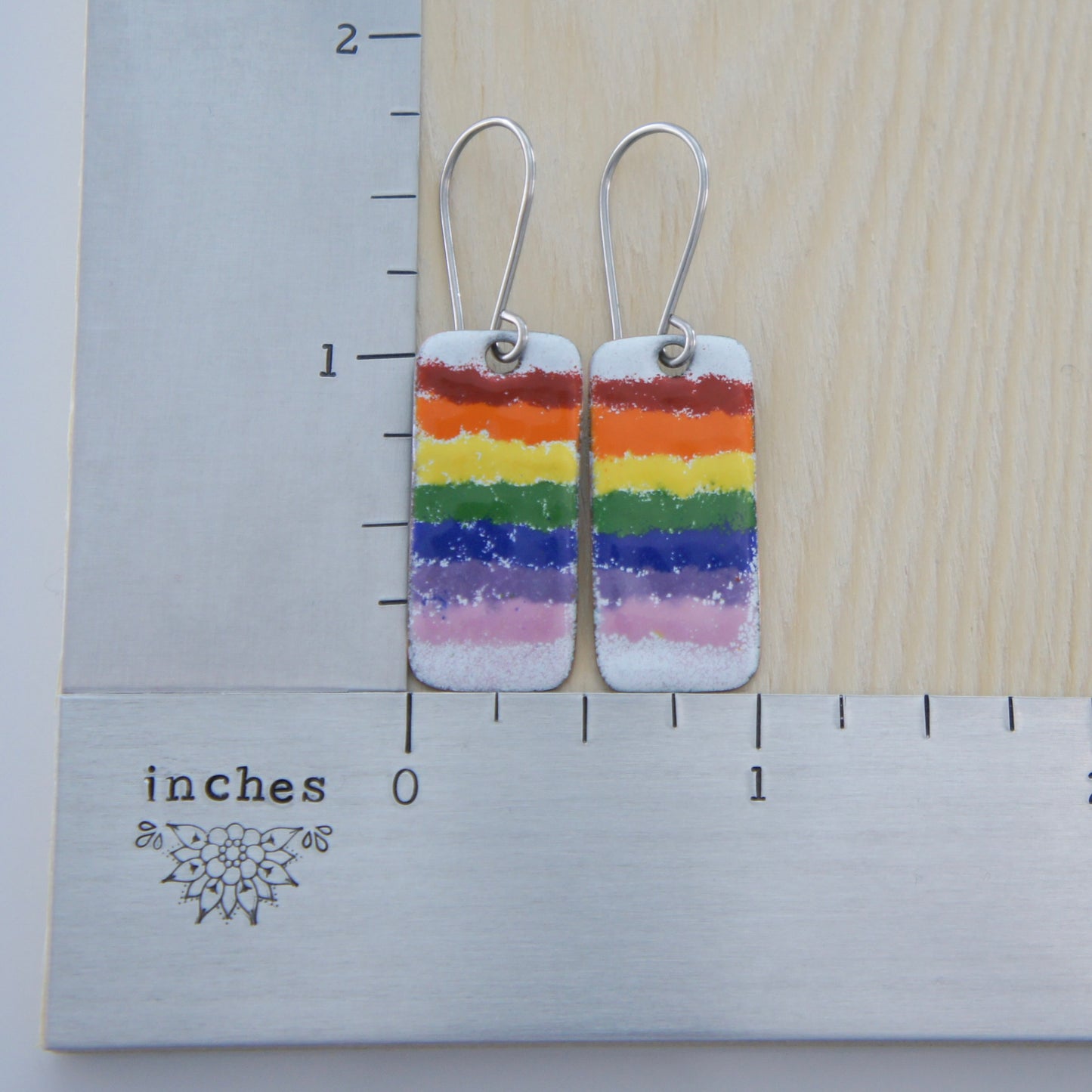 Rectangular Rainbow Enamel Earrings