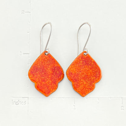 orange arabesque drop enamel earrings with stainless steel ear wires measurement