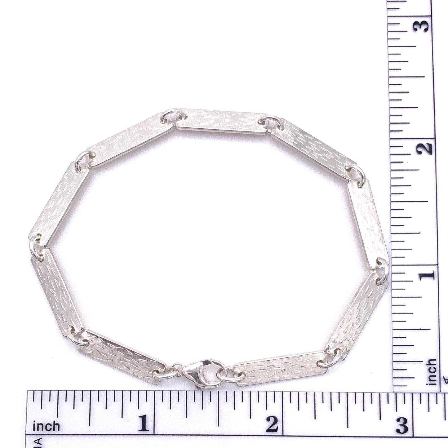Sterling Silver Textured Bar Link Bracelet