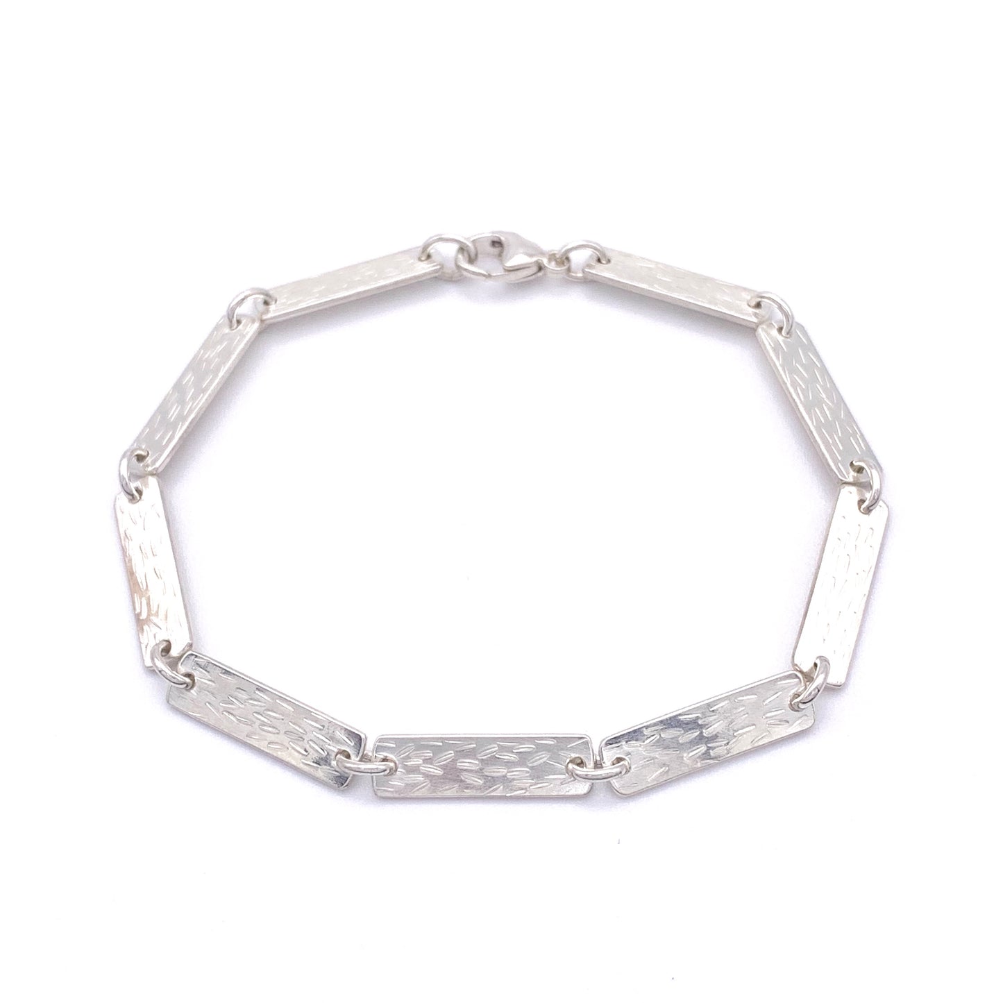 Sterling Silver Textured Bar Link Bracelet