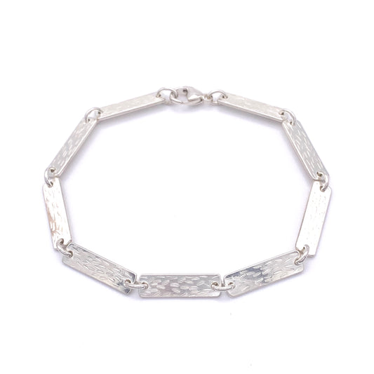 Sterling Silver Textured Bar Link Bracelet