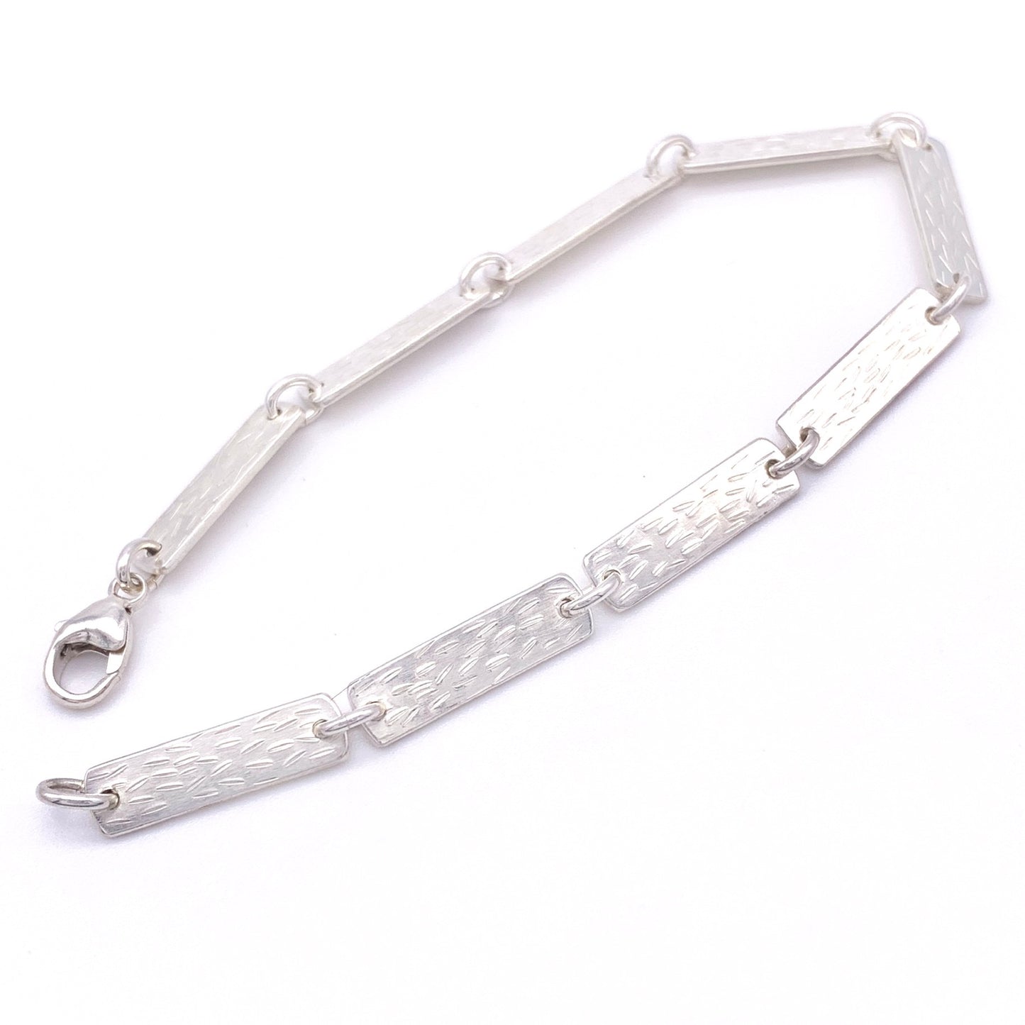 Sterling Silver Textured Bar Link Bracelet
