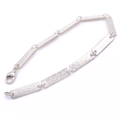 Sterling Silver Textured Bar Link Bracelet
