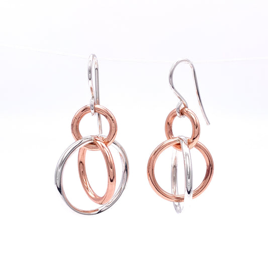 Sterling Silver and Copper Multi-Directional Circle Dangle Earrings