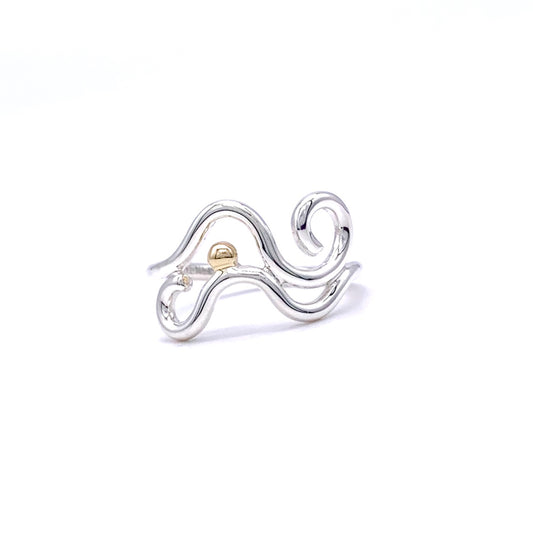 Sterling Silver Abstract Bypass Ring with 14k Accent