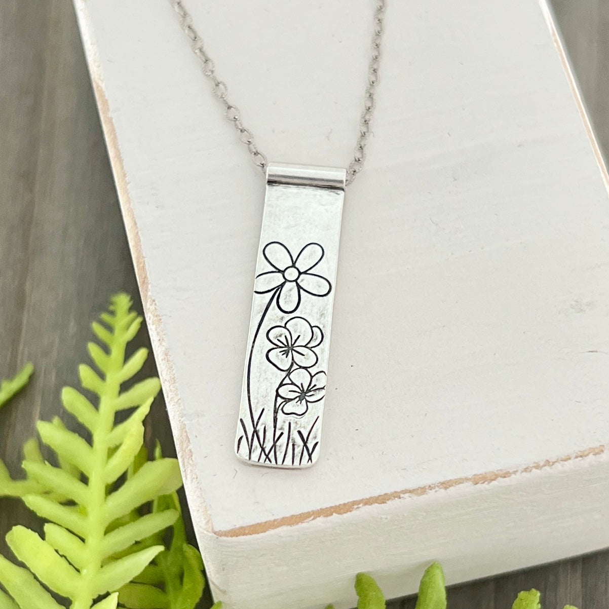 Long Sterling Silver Flower Necklace