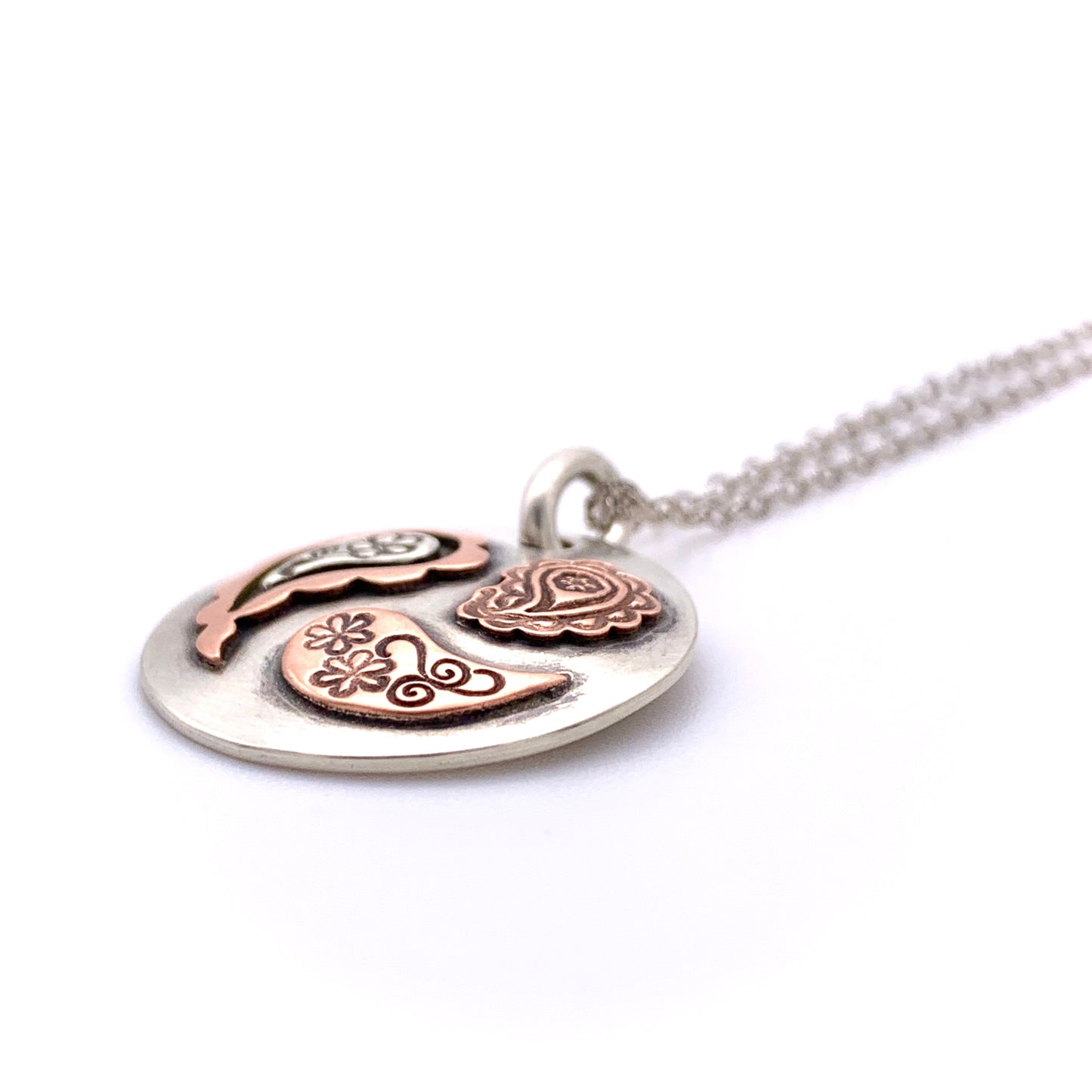 Sterling Silver and Copper Paisley Necklace- Small