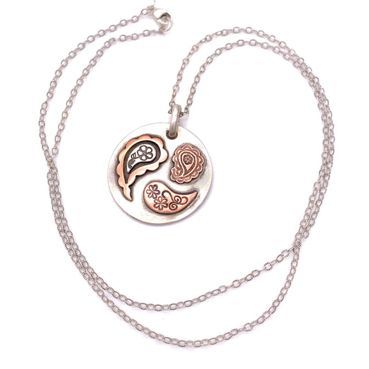 Sterling Silver and Copper Paisley Necklace- Small