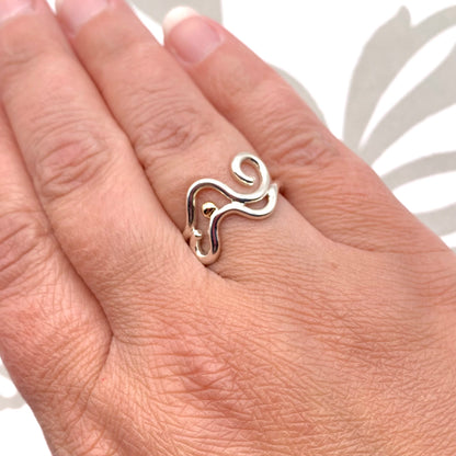 Sterling Silver Abstract Bypass Ring with 14k Accent