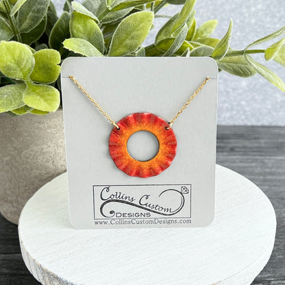 Enamel Wavy Open Circle Stationary Necklace