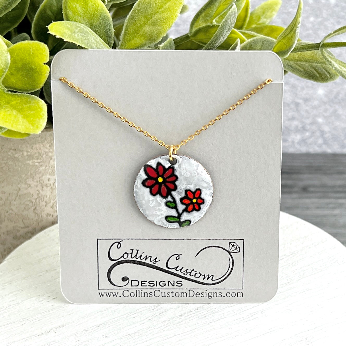Hand Painted Flower Enamel Necklace