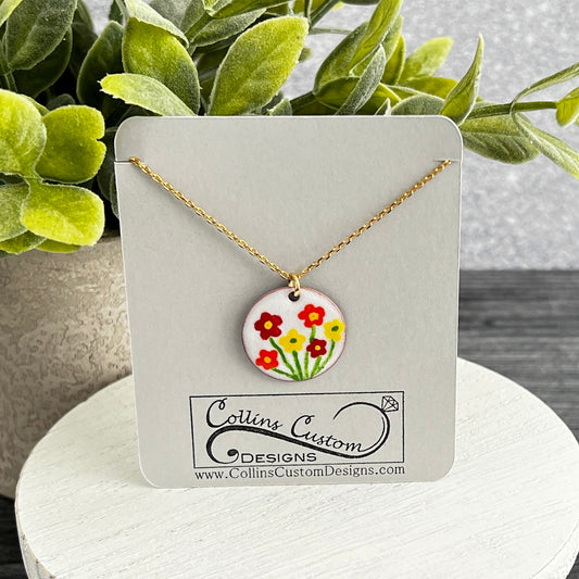 Enamel Bouquet Of Flowers Necklace