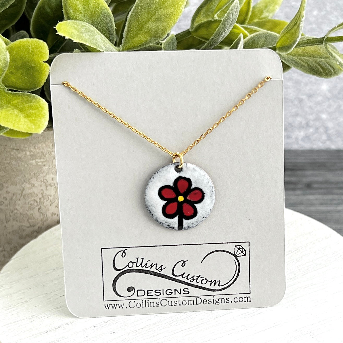 Hand Painted Flower Enamel Necklace