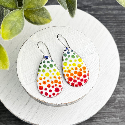 Rainbow Polka Dot Teardrop Enamel Earrings