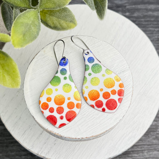 Rainbow Polka Dot Flared Drop Enamel Earrings