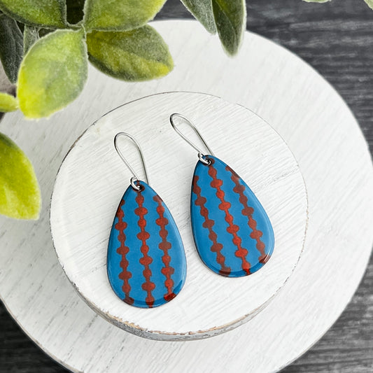 Teardrop Enamel Earrings with Mid-Century Modern Design
