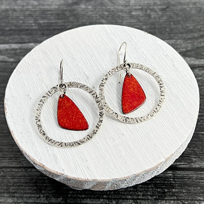 Sterling Silver Earrings with Dangling Enamel Centers