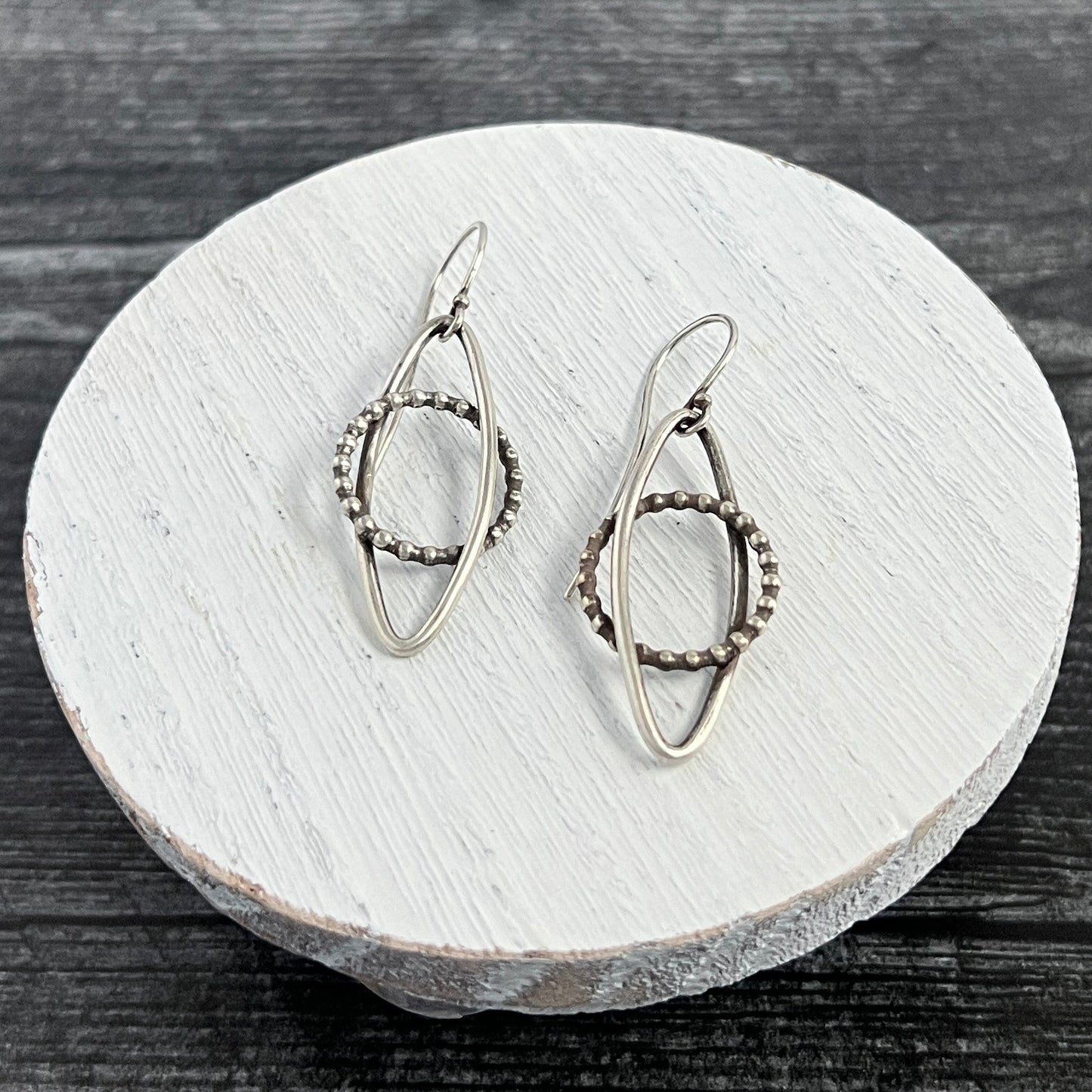 Sterling Open Marquise Earrings with Open Beaded Circles