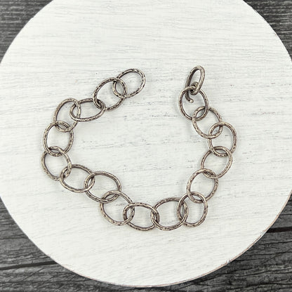 Rustic Textured Sterling Silver Cable Link Bracelet
