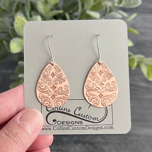 Copper Teardrop Hand Stamped Earrings