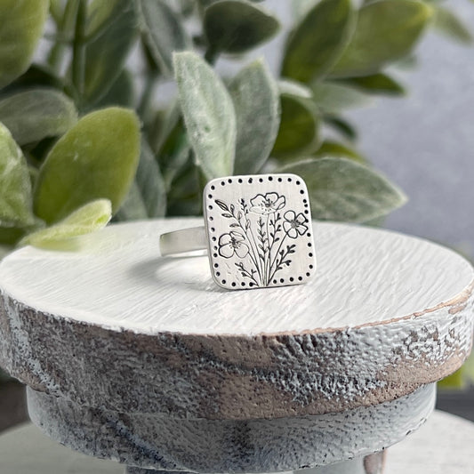 Hand Stamped Floral Bouquet Ring