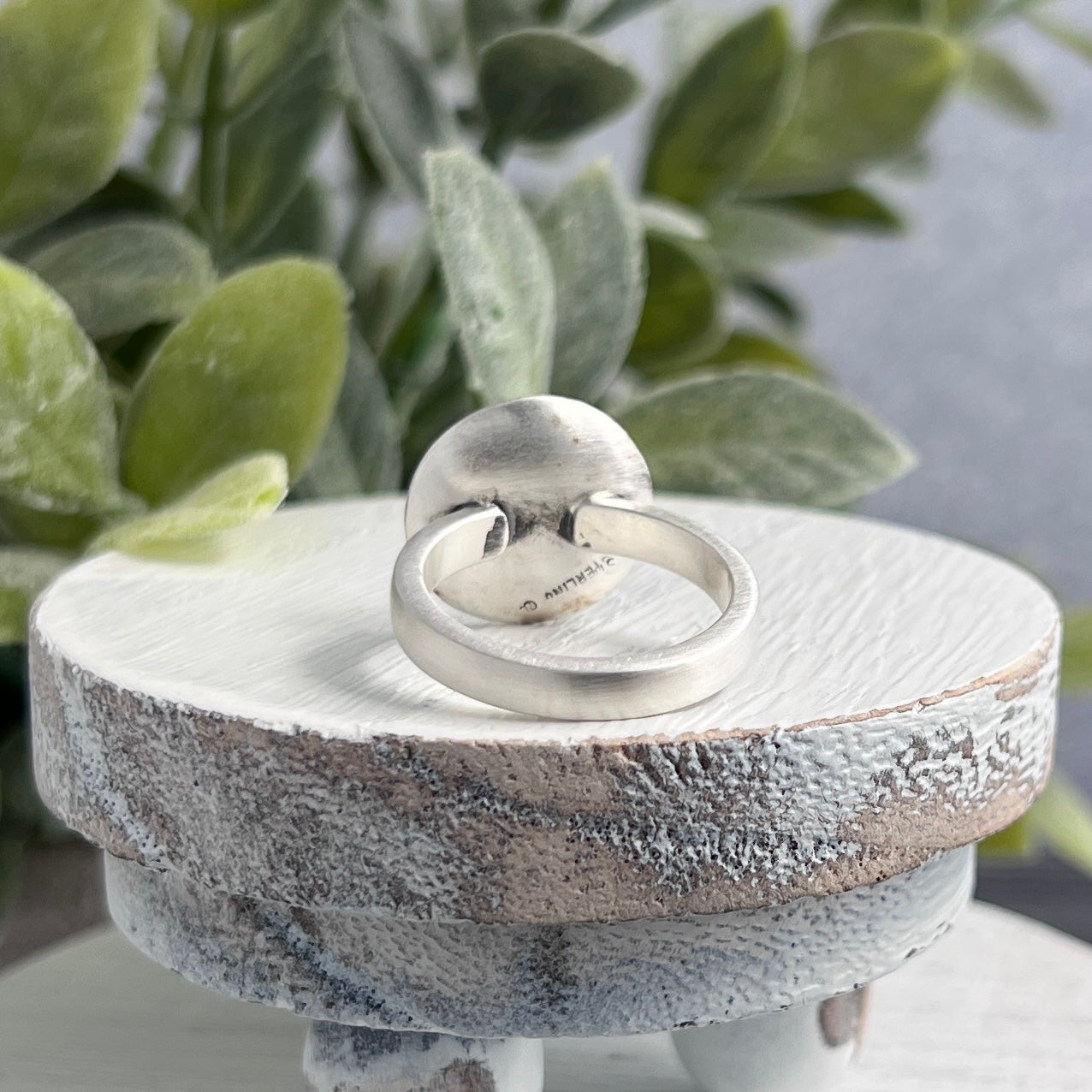 Sterling Silver Ring with Concave Textured Round Top