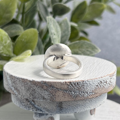 Sterling Silver Ring with Concave Textured Round Top