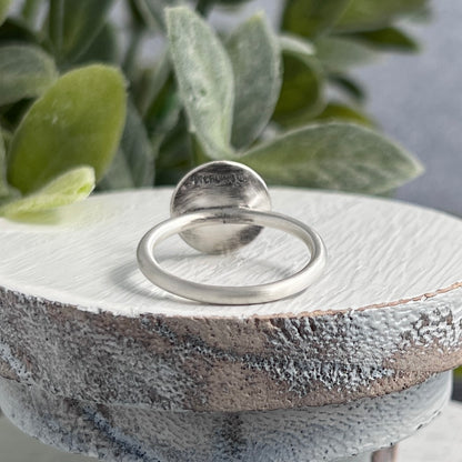 Sterling Silver Ring with Small Concave Textured Round Top