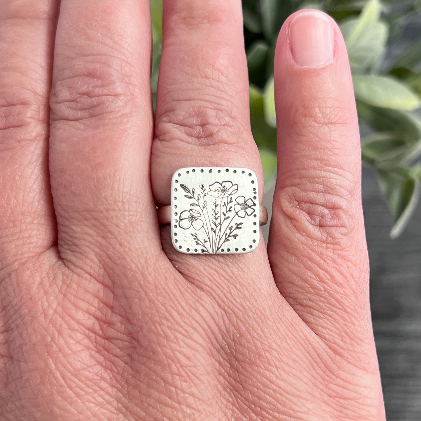 Hand Stamped Floral Bouquet Ring