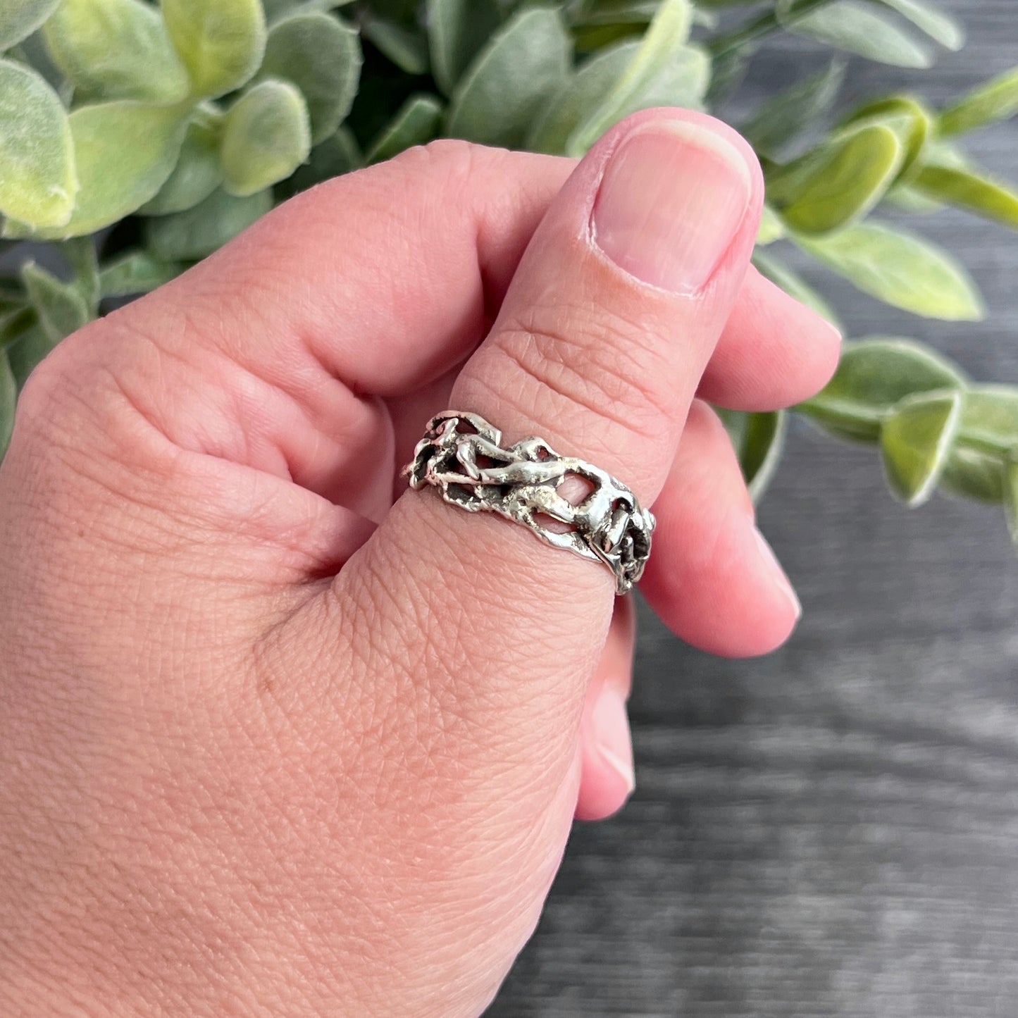 Sterling Silver Melted Scrap Band Ring