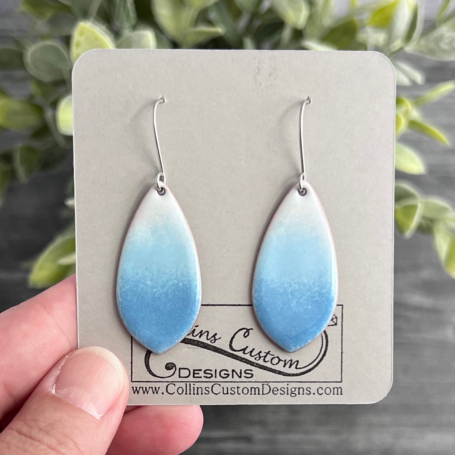 Pointed Teardrop Enamel Earrings with Multicolor Gradient