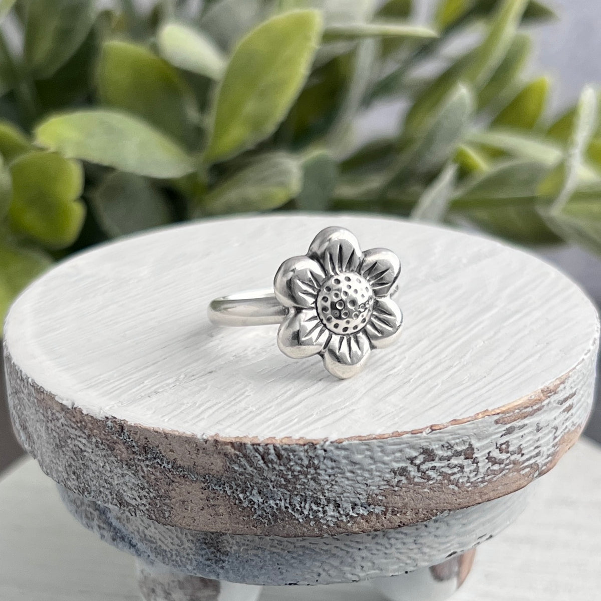 Sterling Silver Puffy Flower Ring
