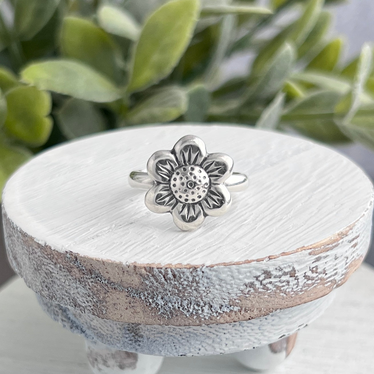 Sterling Silver Puffy Flower Ring